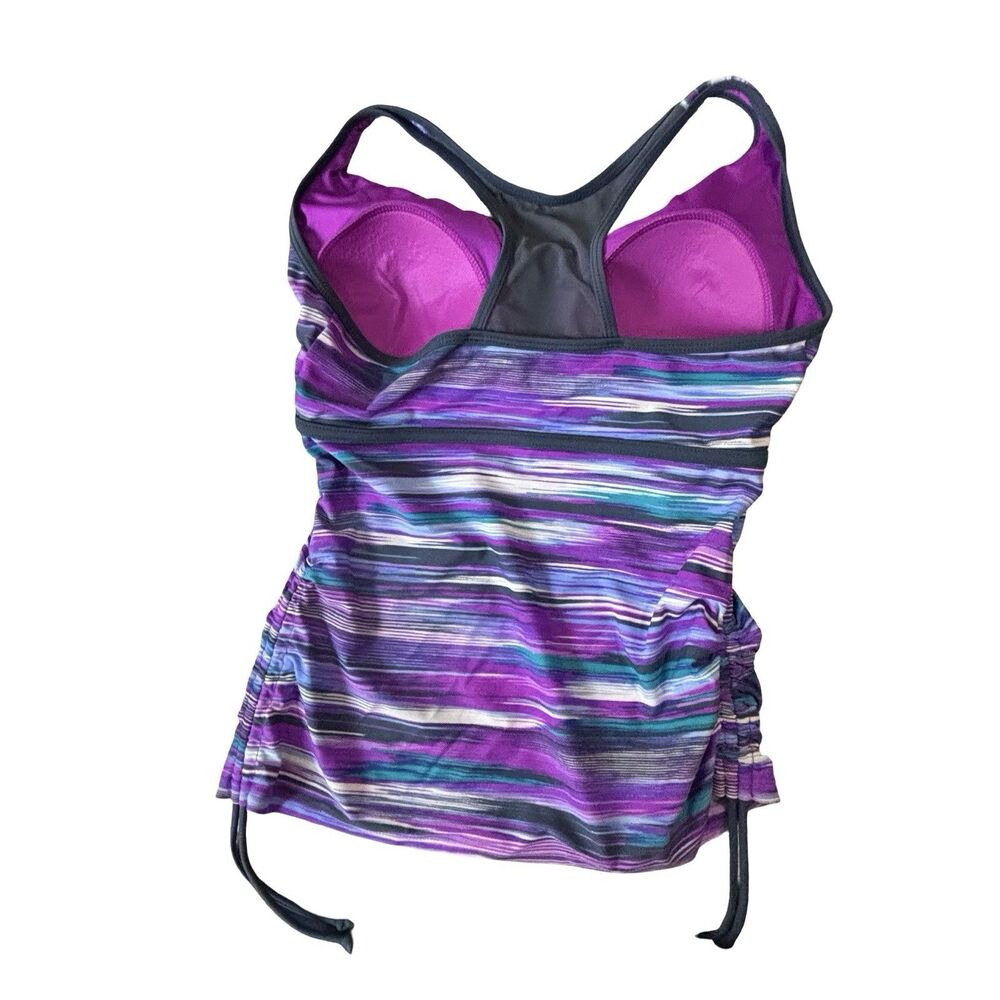 Free Country Women's Striped Zip Racerback Tankini Swim Top Purple Size M 8-10 - Picture 4 of 9